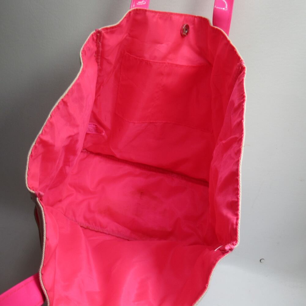 Juicy Couture Canvas Palm Trees Beach Tote Handbag L Ivory Hot Pink Lined Bag - Picture 7 of 16
